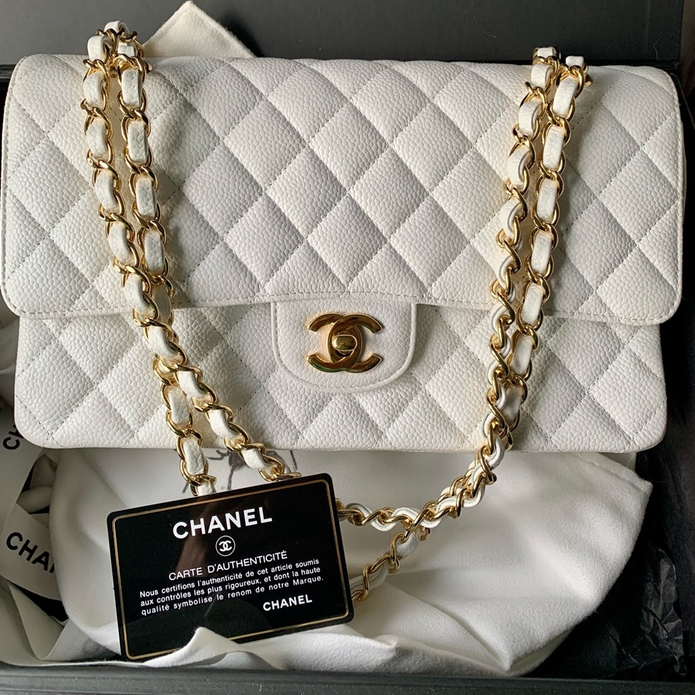 Chanel White Caviar Medium Classic Double Flap Bag